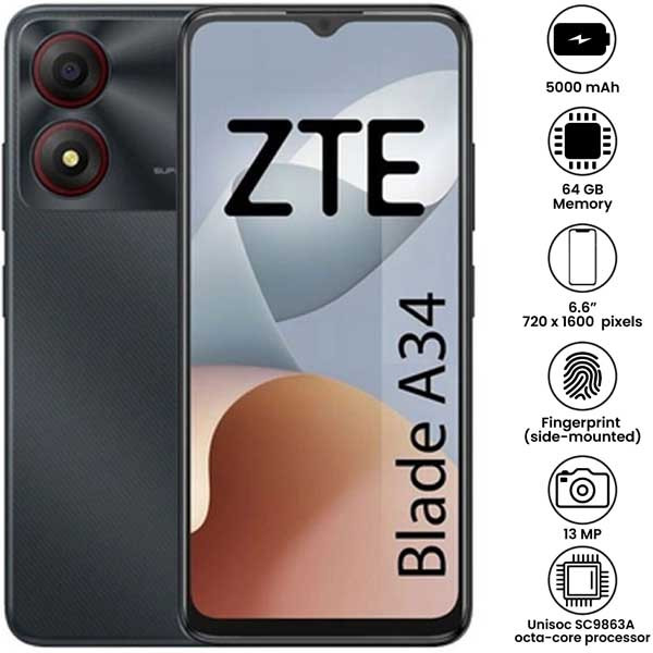 Mobitel best cheap ZTE Blade A34 4G Dual  smartphone all colors uk